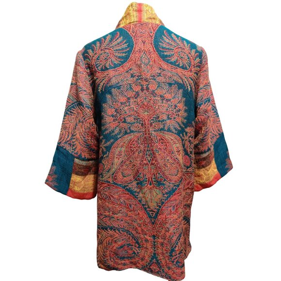 Soft Surroundings M Jacket Boho Floral Patchwork Embroidered Wool Silk Kimono - Picture 3 of 16